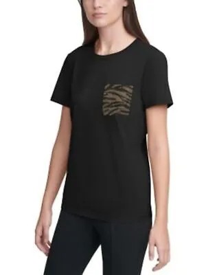 CALVIN KLEIN Женская черная футболка с круглым вырезом и короткими рукавами с карманами Plus 0X
