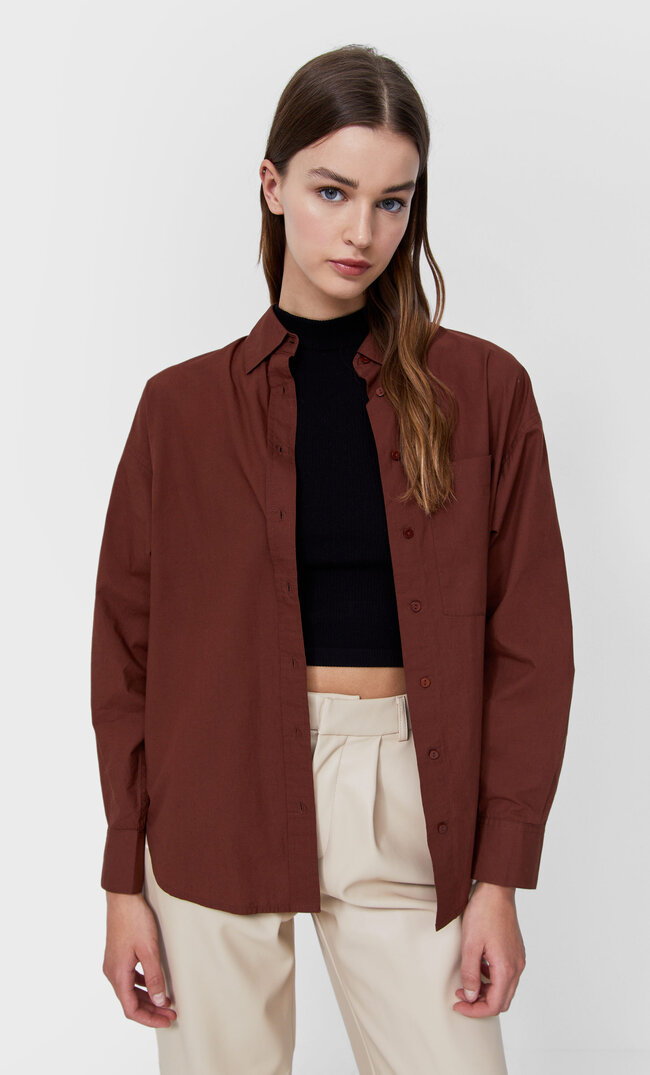 Stradivarius Рубашка Прямого Кроя Коричневый Xs