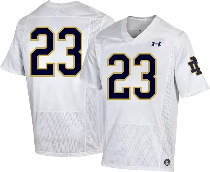 Мужская белая футбольная майка Under Armour Notre Dame Fighting Irish № 23, белая реплика