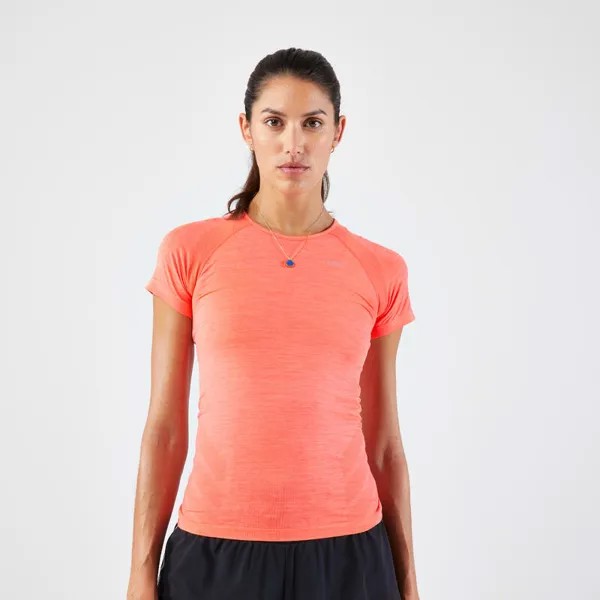 Женская беговая рубашка с короткими рукавами бесшовная - Run 500 Comfort Slim коралловый KIPRUN, цвет blau