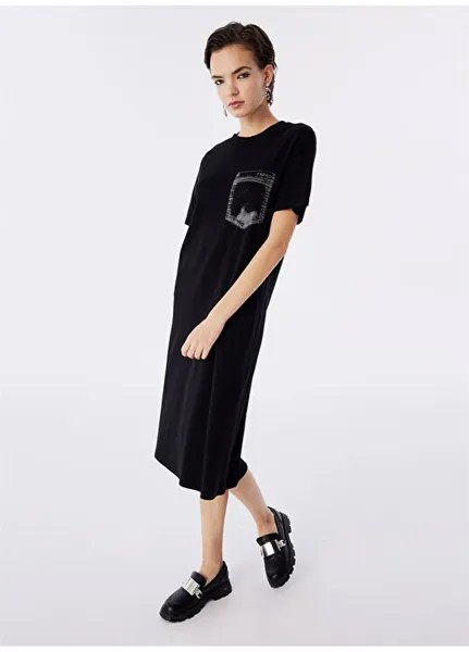 Однотонное черное женское платье миди с круглым вырезом TS1240002250001 Twist, черный