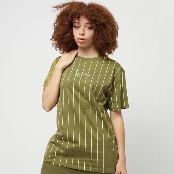 Маленькая фирменная футболка Os в тонкую полоску Karl Kani, цвет olive/white
