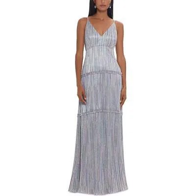 Xscape Женское вечернее платье макси без рукавов серебристого цвета с эффектом металлик 2 BHFO 4632