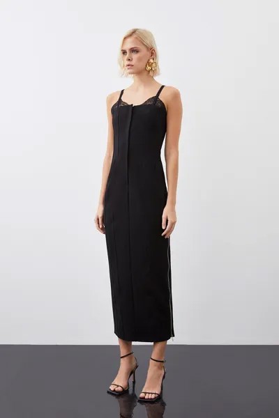 Платье миди из джерси с понте и кружевом Karen Millen, черный