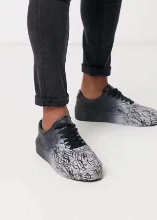 Черные кроссовки с выцветшим эффектом и принтом граффити ASOS DESIGN-Черный