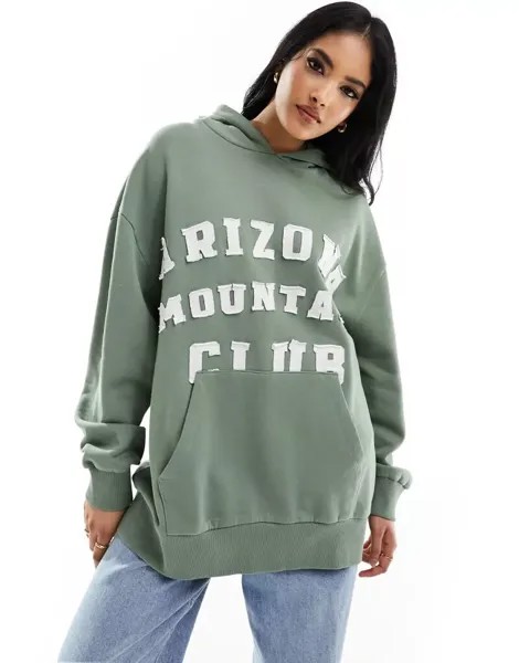 Объемное худи цвета хаки ASOS с аппликацией Arizona Mountain Club