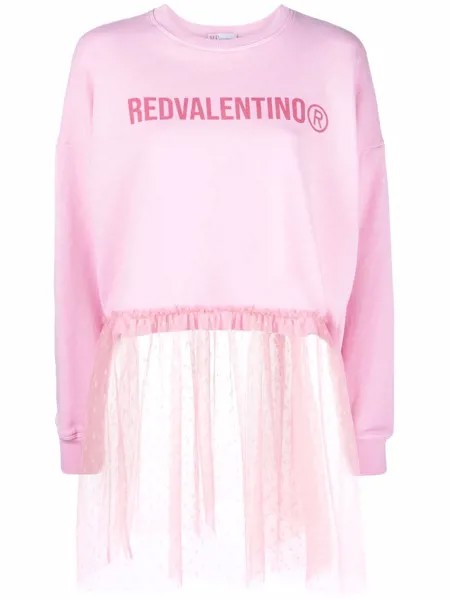 RED Valentino толстовка со вставкой из тюля и логотипом