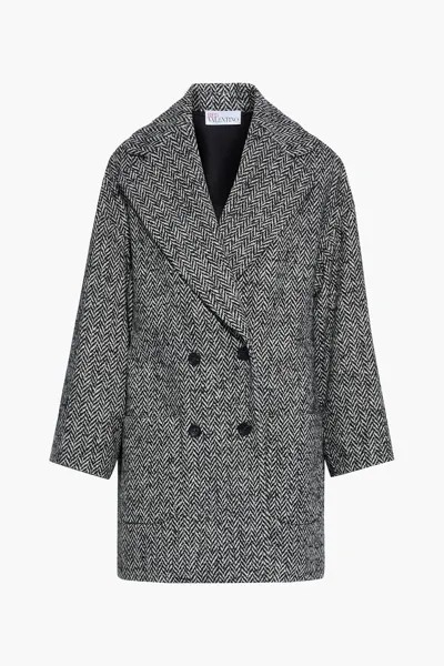 Двубортное твидовое пальто с узором «елочка» REDVALENTINO, черный