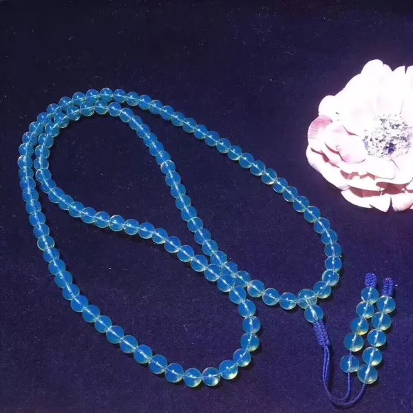 Натуральный Синий Янтарный браслет для женщин, Мексиканский кристалл, растягивающийся прозрачный 108, молитвенный браслет с круглыми бусина...