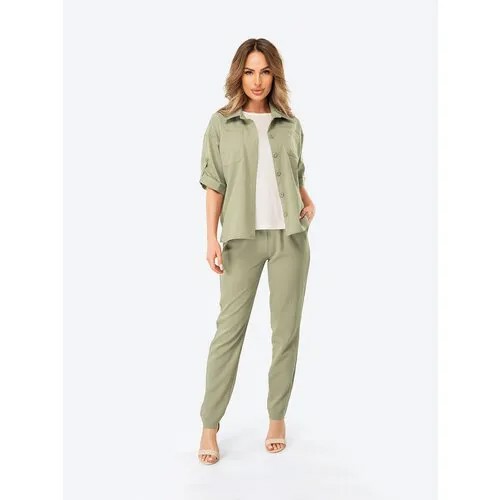Костюм-тройка HappyFox, рубашка и брюки, повседневный стиль, свободный силуэт, размер 54, зеленый