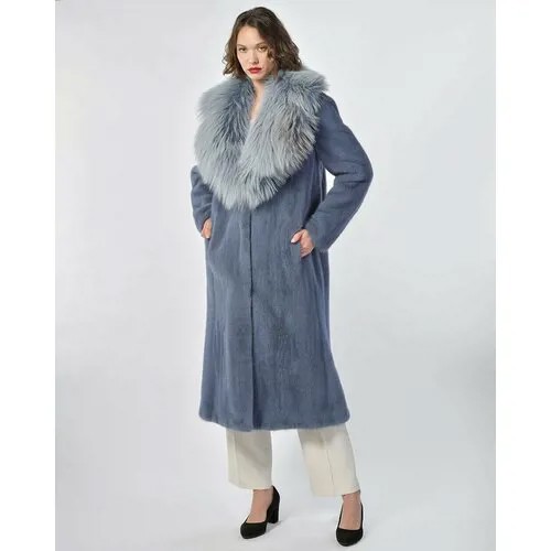 Пальто Manakas Frankfurt, норка, силуэт прямой, пояс/ремень, размер 38, голубой