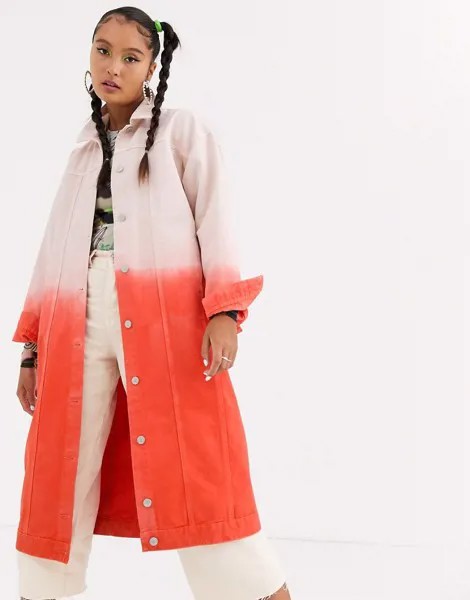 Джинсовое oversize-пальто с эффектом омбре Jaded London-Розовый