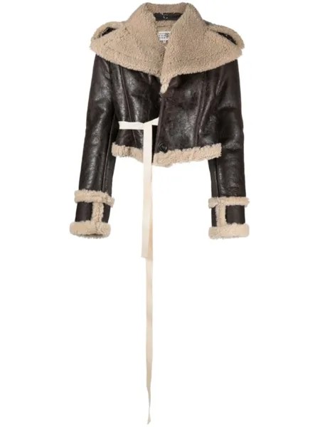 MM6 Maison Margiela байкерская куртка с воротником из овчины, коричневый