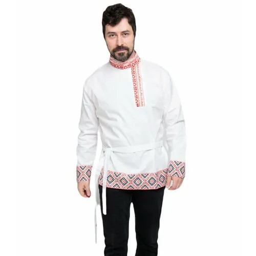 Косоворотка мужская белая русский народный костюм славянская карнавальная рубашка, размер XXXXL (56/58/60)
