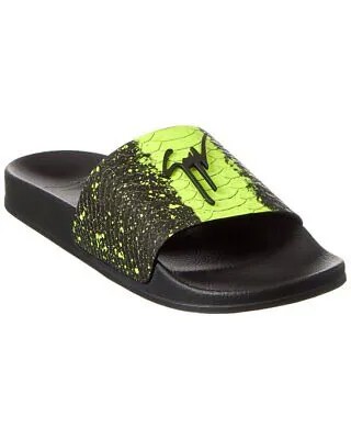 Giuseppe Zanotti Newburel Мужские кожаные шлепанцы со змеиным тиснением, черные 45