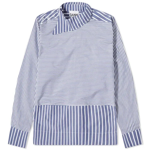 Рубашка GANNI Stripe Cotton Asymmetrical Collar Shirt