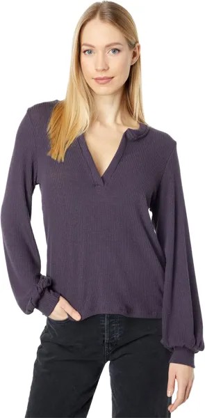 Топ LAmade Gwen Volume Sleeve Placket Top In Autumn Rib, цвет Eggplant