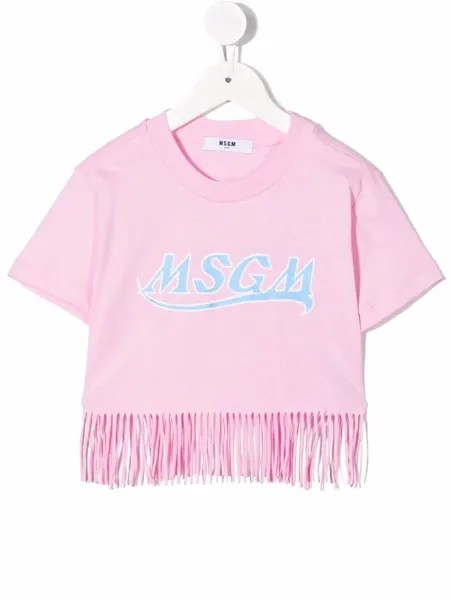 MSGM Kids футболка с бахромой и логотипом