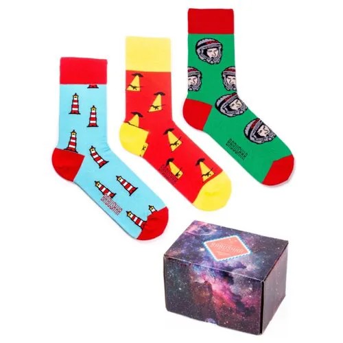 Цветные носки Babushka, набор носков с принтом, 3 пары в коробке, размер 41-46, CMB-5