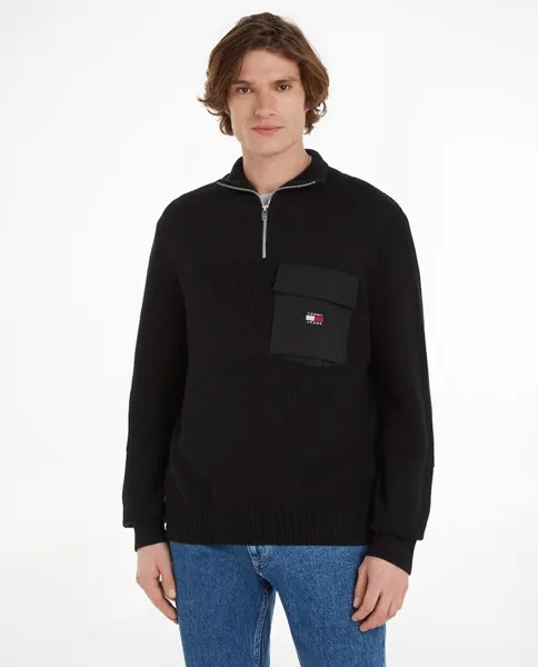 Мужской свитер обычного кроя с контрастным карманом Tommy Jeans, черный