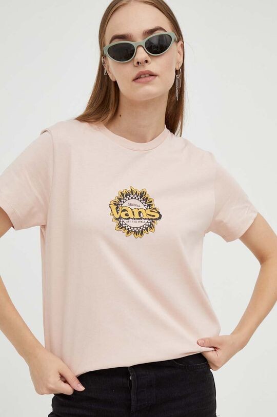 Хлопковая футболка Vans, розовый