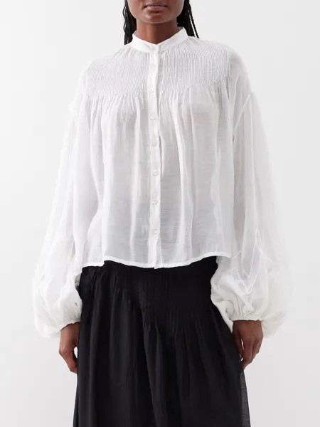 Блуза слава из смесового хлопка с объемными рукавами Thierry Colson, белый