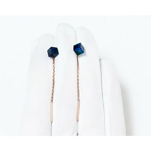 Серьги цепочки Diamant online, серебро, 925 проба, золочение, янтарь, длина 5.1 см, синий