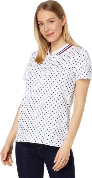 Рубашка-поло Short Sleeve Dot Polo with Global Collar Tommy Hilfiger, цвет Bright White/Sky Captain