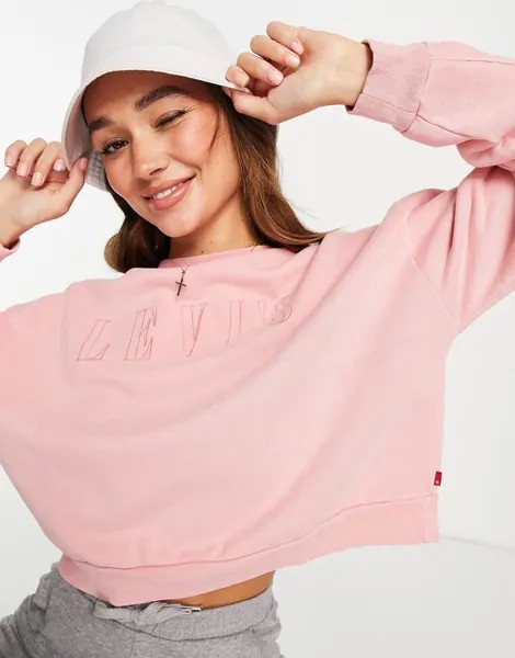 Пудровый свитшот с круглым вырезом и контурным логотипом Levi's Diana-Розовый цвет