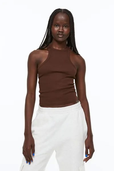 Короткая футболка H&M, темно коричневый