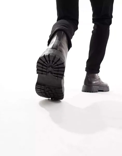 Бордовые ботинки на шнуровке из искусственной кожи ASOS на массивной рельефной подошве