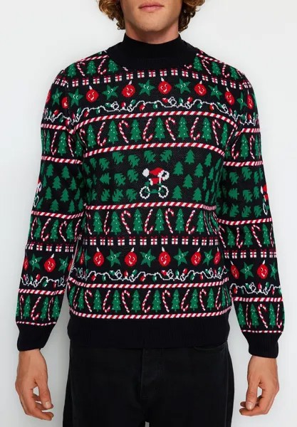 Вязаный свитер Trendyol, цвет black/green/red