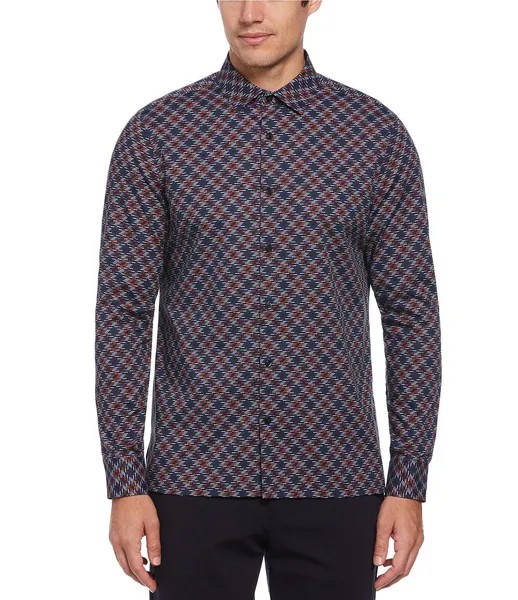 Рубашка из эластичной ткани с длинными рукавами и принтом Perry Ellis, синий