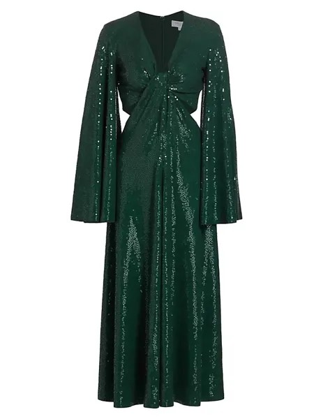 Платье миди с рукавами-колокольчиками, расшитыми пайетками Michael Kors Collection, цвет forest