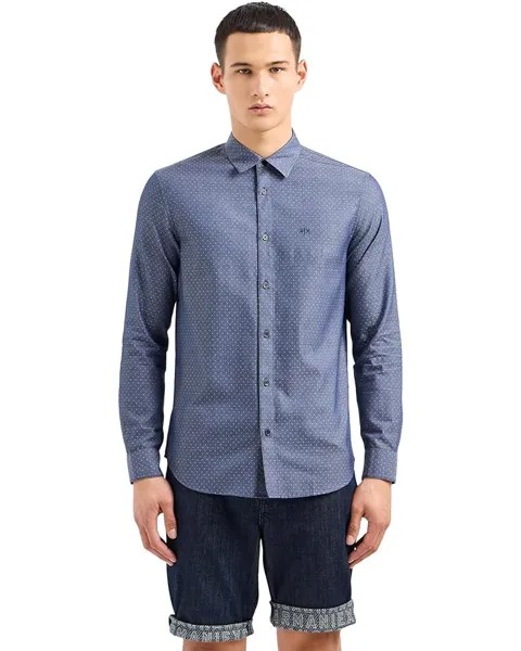 Рубашка Armani Exchange Regular Fit Long Sleeve Micro Dots Button-Down, цвет Navy White Dots