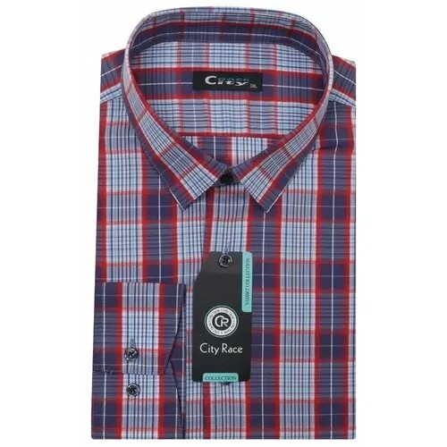 Рубашка  Мужская рубашка в клетку приталенная, длинный рукав, хлопковая SLIM FIT, размер 38 S, разноцветный (C45)