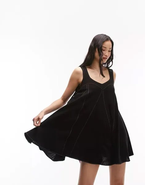 Черное стеганое платье мини-пуловер Topshop