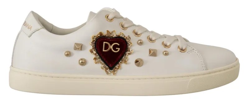 DOLCE - GABBANA Обувь Белые кожаные золотисто-красные кроссовки с сердечками женские EU35 / US4.5