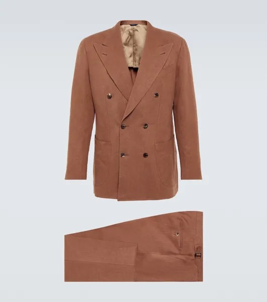 Двубортный льняной костюм Thom Sweeney, коричневый