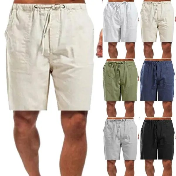 Летние свободные шорты Хип-хоп Повседневные мужчины Хлопок Лен Дышащие короткие брюки Овер-айз Мужские брюки