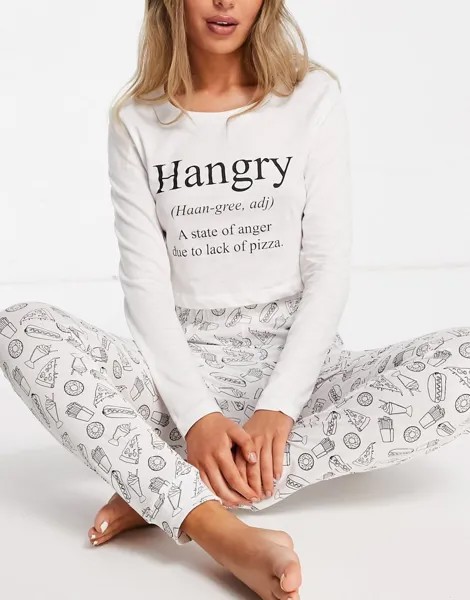 Длинный пижамный комплект Brave Soul 'Hangry' черного/белого цвета