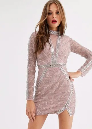 Облегающее платье мини с отделкой кольцами и бисером ASOS EDITION-Розовый