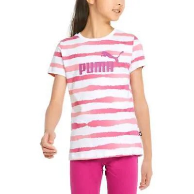 Футболка Puma Ess+ Bleach Aop с круглым вырезом и короткими рукавами для девочек, белая спортивная C
