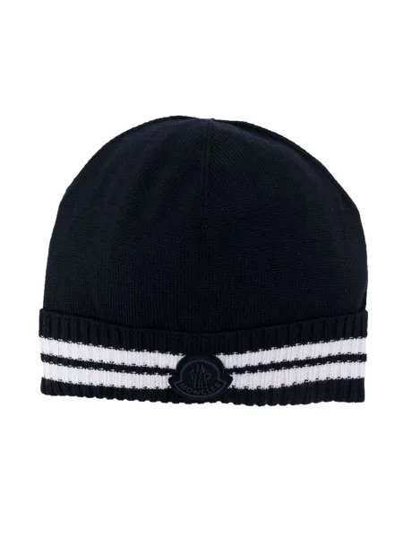 Moncler Enfant шапка бини в рубчик с нашивкой-логотипом