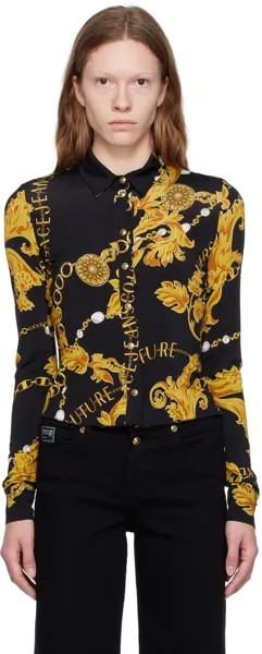 Черная рубашка с цепочкой от кутюр Versace Jeans Couture