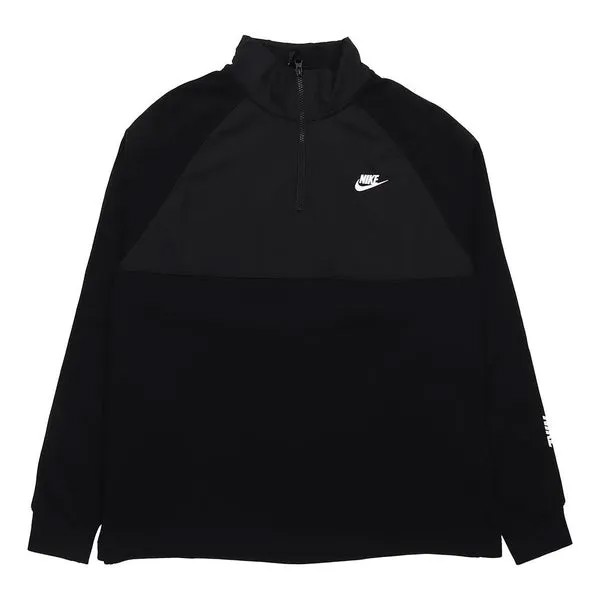 Толстовка Nike Sportswear Hybrid Fleece Lined Large Logo Zipper Cardigan Splicing Pullover Black, черный