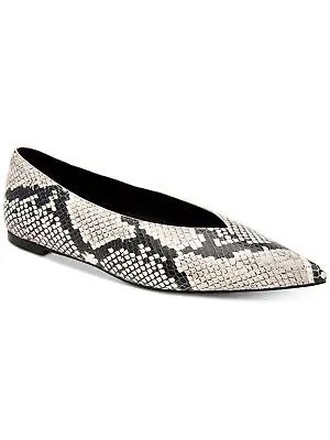 CALVIN KLEIN Womens Beige Snakeskin V Notch Logo Womens Slip On Leather Flats 11