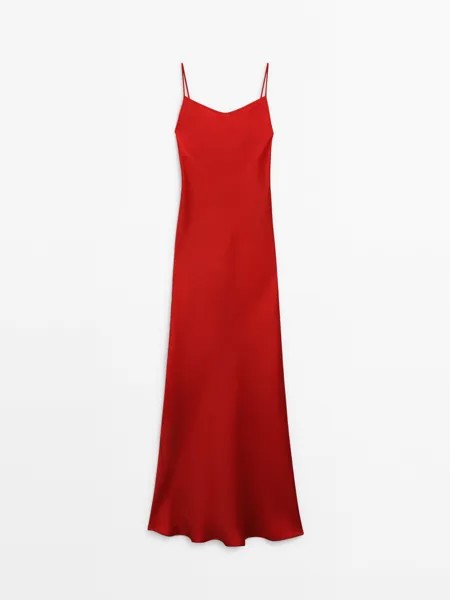 Платье Massimo Dutti Satin Camisole Midi, красный