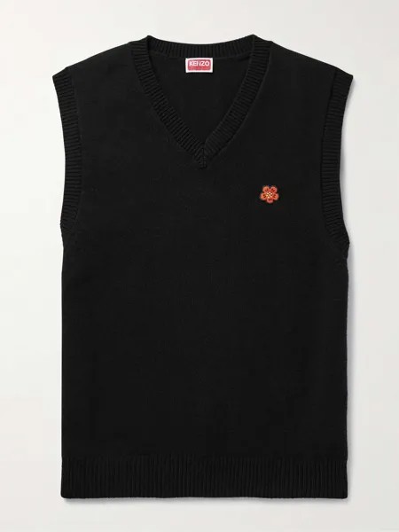 Шерстяной свитер с аппликацией логотипа KENZO, черный
