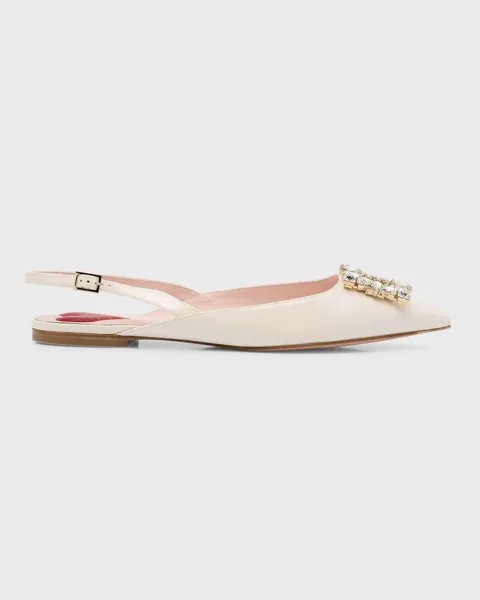 Кожаные балетки с пряжкой и кристаллами на пятке Roger Vivier, цвет Cire